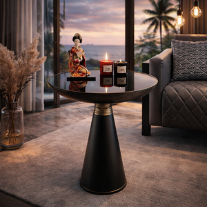 Luxury Black & Gold Glass Top Side Table