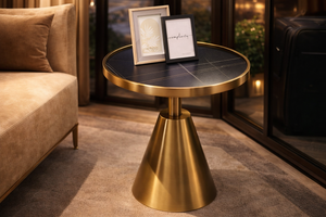Luxury Gold Side Table with Black Stone Top