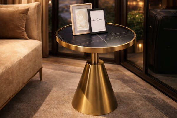 Luxury Gold Side Table with Black Stone Top