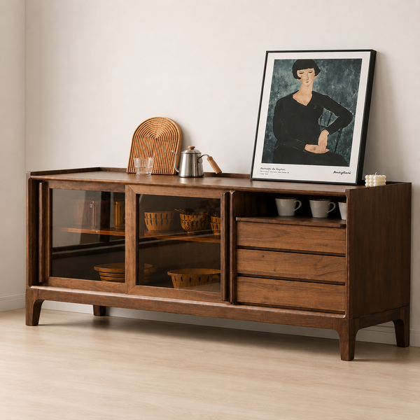 Mid-Century Wooden Console Cabinet