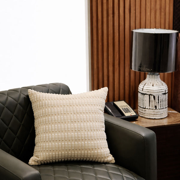 Ivory Grid Textured Cushion Cover