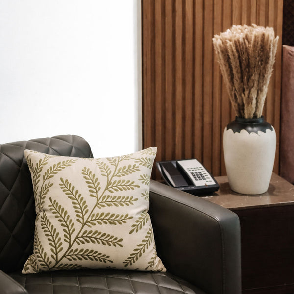Olive Embroidered Cushion Cover