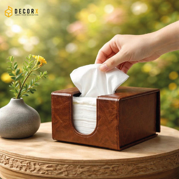 Luxury Brown Leather Tissue Box Holder