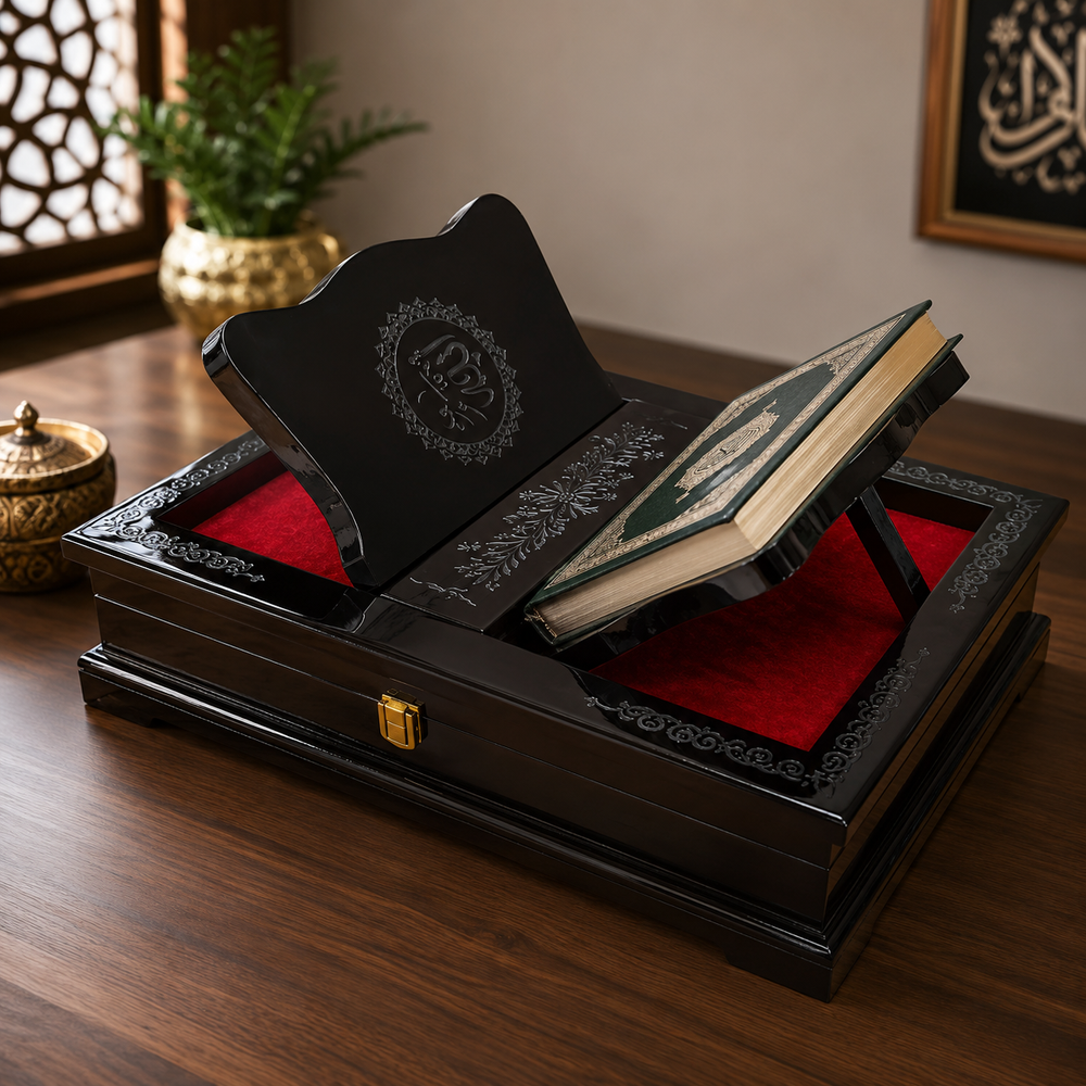 Premium Wooden Quran Rehal with Storage Box
