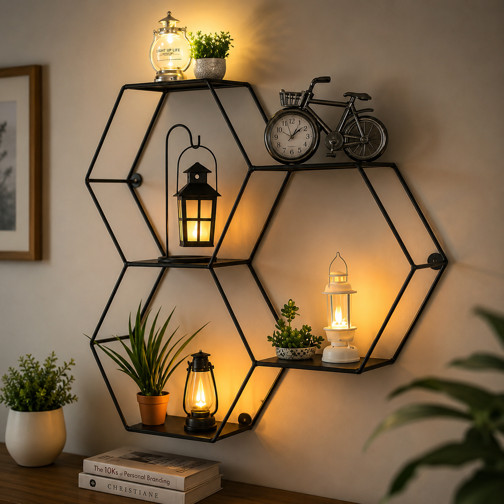 Premium Wrought Iron Honeycomb Wall Shelf